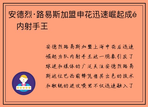 安德烈·路易斯加盟申花迅速崛起成队内射手王